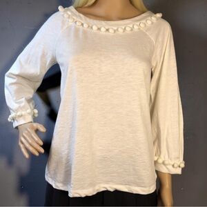 Boden Pom Pom Trim Boatneck T Shirt Sz 4
